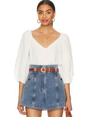 Steve Madden Stevie White Puff-Sleeve Crop Top size M